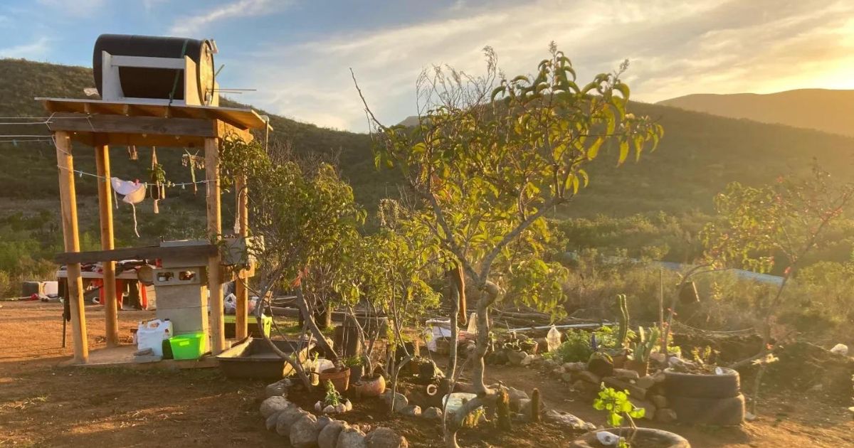 View of lavadero on Baja Homestead at sunset.