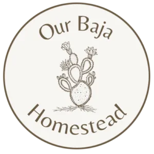 Our Baja Homestead logo with flowering cactus drawing in the middle