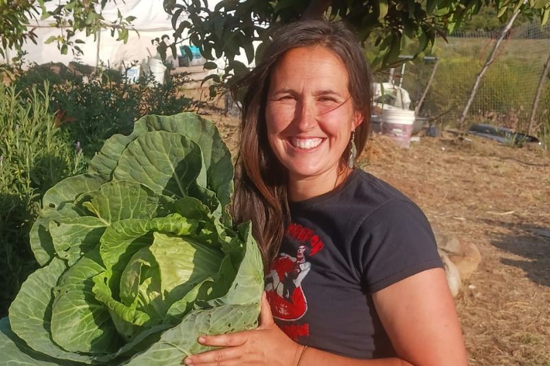 our baja homestead rori ugarte with cabbage from garden